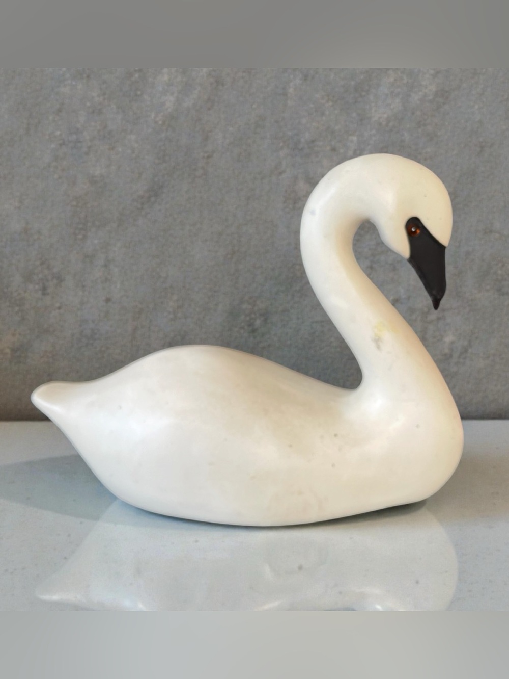 Vintage swan decoy, wood/resin composite, missing one glass eye